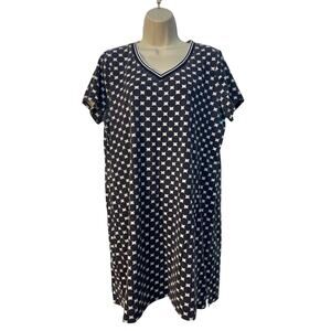 Tommy Hilfiger Navy Blue and White Short Sleeve V-Neck Knee Length Dress Size XL
